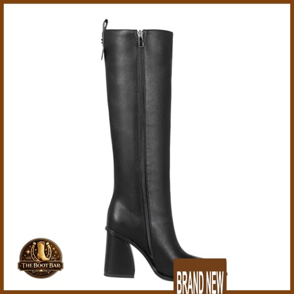 Knee High Tall Boots Chunky Heel Pointed Toe Side Zip Faux Leather - Picture 5 of 7
